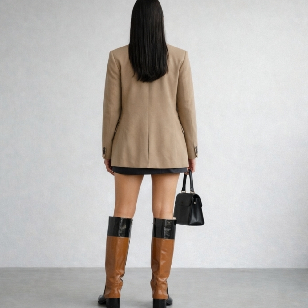 Derek Lam Italy Two Tone Patent Leather Knee High Boots Black Brown Pointed Toe - Picture 2 of 9